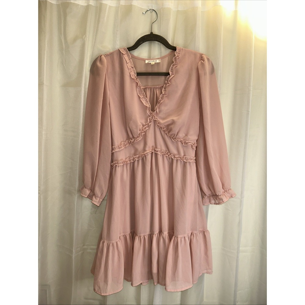 Baby Pink Ever B Short Sheet Quarter Sleeve Ruffle Dress Size L